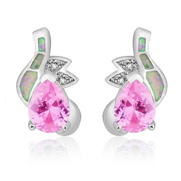 Jewelry - Pink Cubic Zirconia and Opal Earrings